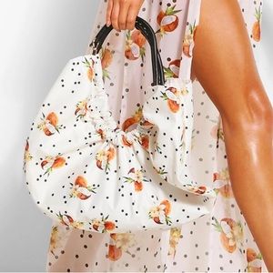 Coconut & Spot Ruched Large Beach Bag